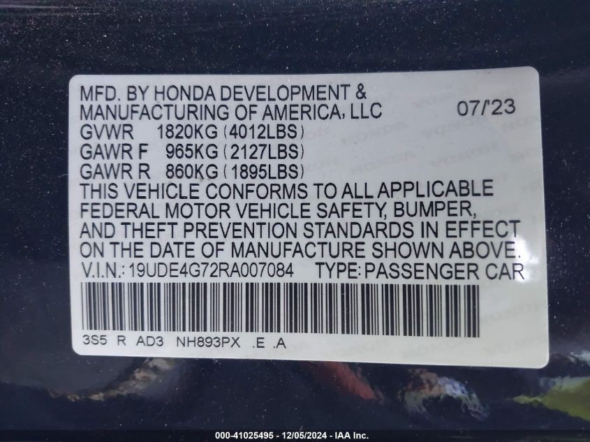 VIN 19UDE4G72RA007084 2024 ACURA INTEGRA no.9