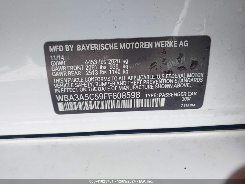 VIN WBA3A5C59FF608598 2015 BMW 3 Series, 328I no.9