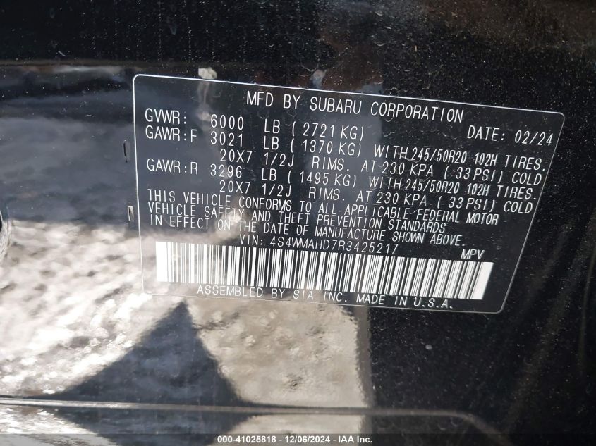 VIN 4S4WMAHD7R3425217 2024 SUBARU ASCENT no.9