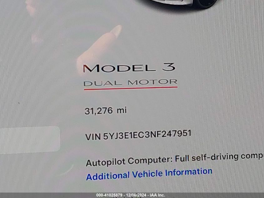 VIN 5YJ3E1EC3NF247951 2022 TESLA MODEL 3 no.16