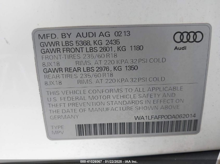 VIN WA1LFAFP0DA062014 2013 AUDI Q5 no.9