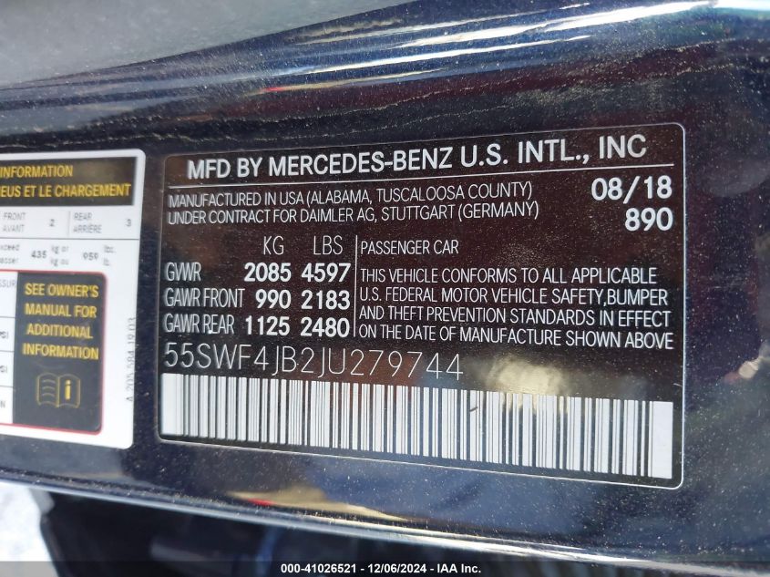 VIN 55SWF4JB2JU279744 2018 MERCEDES-BENZ C 300 no.9