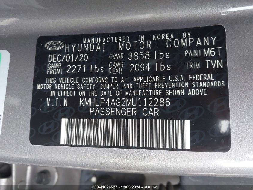 VIN KMHLP4AG2MU112286 2021 Hyundai Elantra, Limited no.9