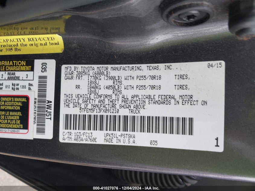 2015 TOYOTA TUNDRA SR5 4.6L V8 - 5TFEM5F13FX091210