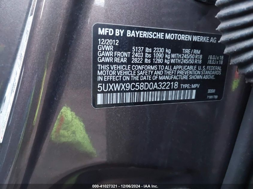 VIN 5UXWX9C58D0A32218 2013 BMW X3, Xdrive28I no.9