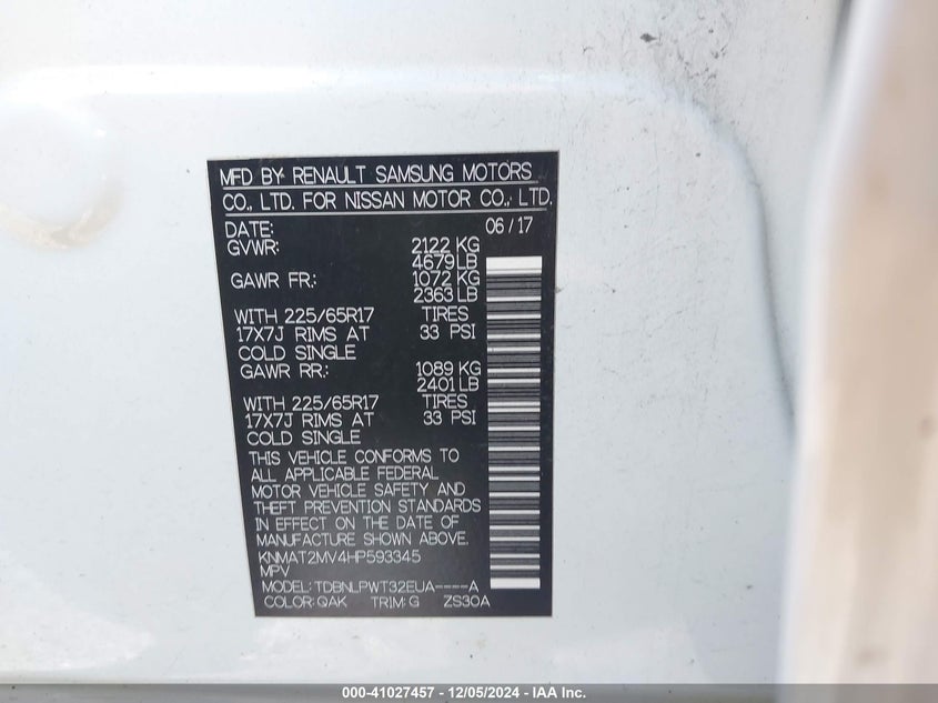 2017 NISSAN ROGUE S - KNMAT2MV4HP593345