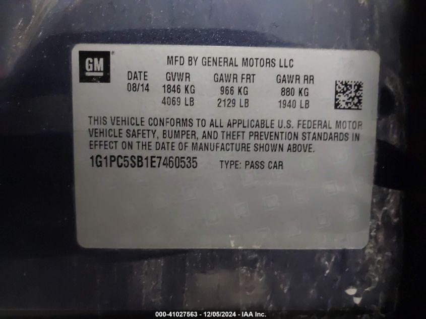 VIN 1G1PC5SB1E7460535 2014 Chevrolet Cruze, 1Lt Auto no.9