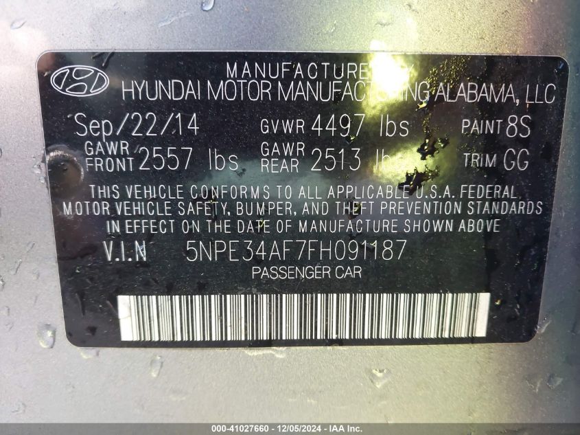 VIN 5NPE34AF7FH091187 2015 Hyundai Sonata, Sport no.9