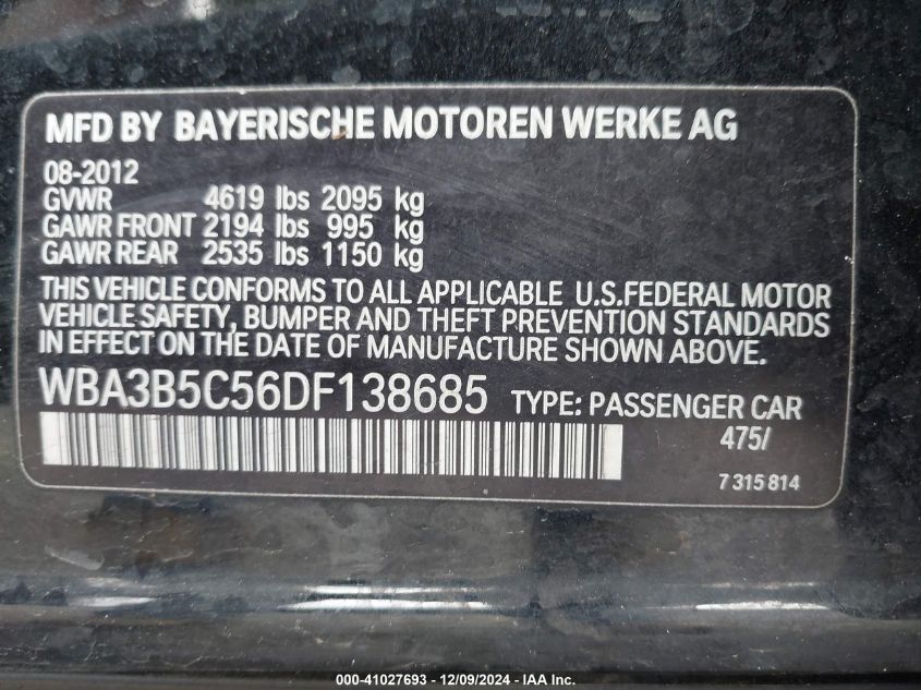 VIN WBA3B5C56DF138685 2013 BMW 3 Series, 328I Xdrive no.9