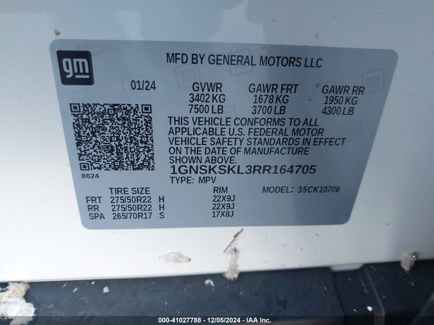 2024 CHEVROLET TAHOE 4WD PREMIER - 1GNSKSKL3RR164705