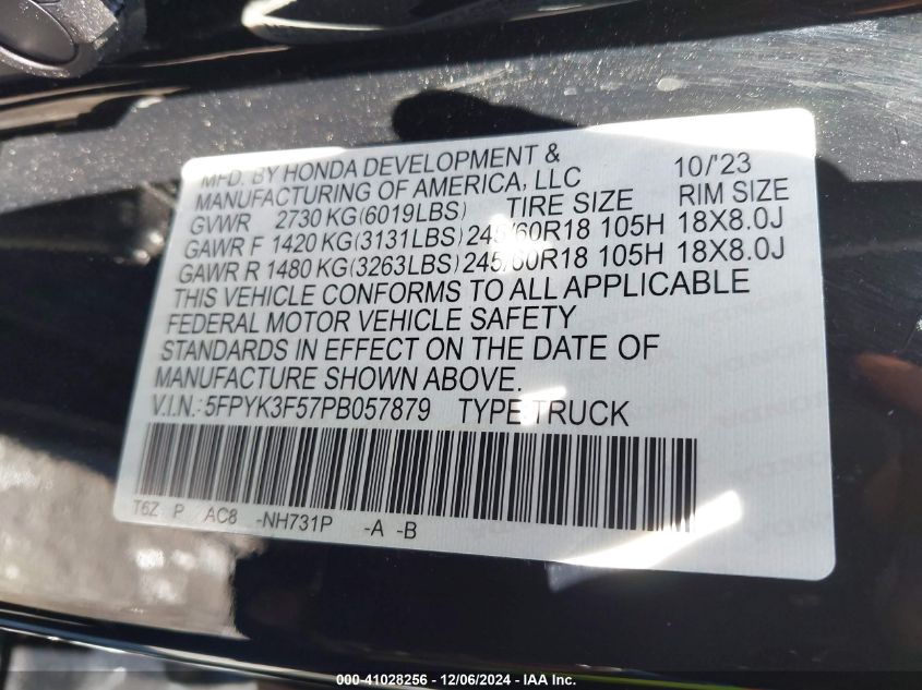 VIN 5FPYK3F57PB057879 2023 HONDA RIDGELINE no.9