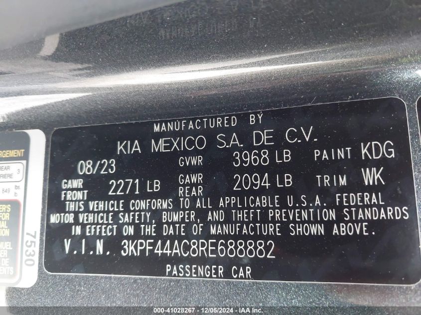 VIN 3KPF44AC8RE688882 2024 KIA FORTE no.9