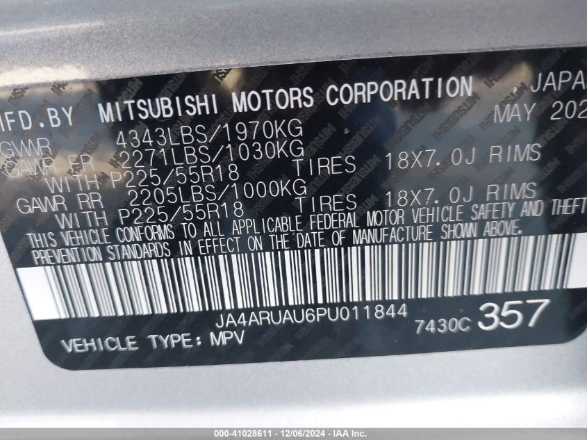 VIN JA4ARUAU6PU011844 2023 Mitsubishi Outlander, Sport no.9