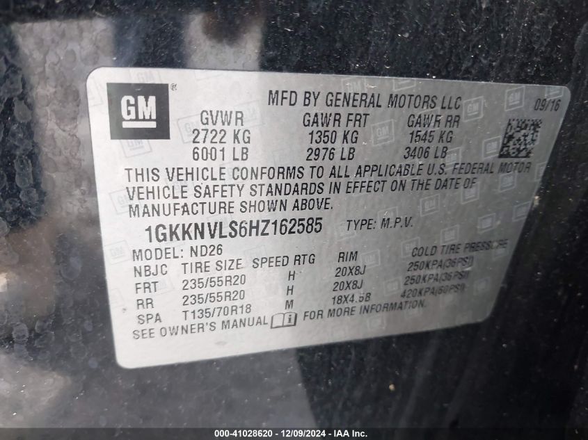 VIN 1GKKNVLS6HZ162585 2017 GMC ACADIA no.9