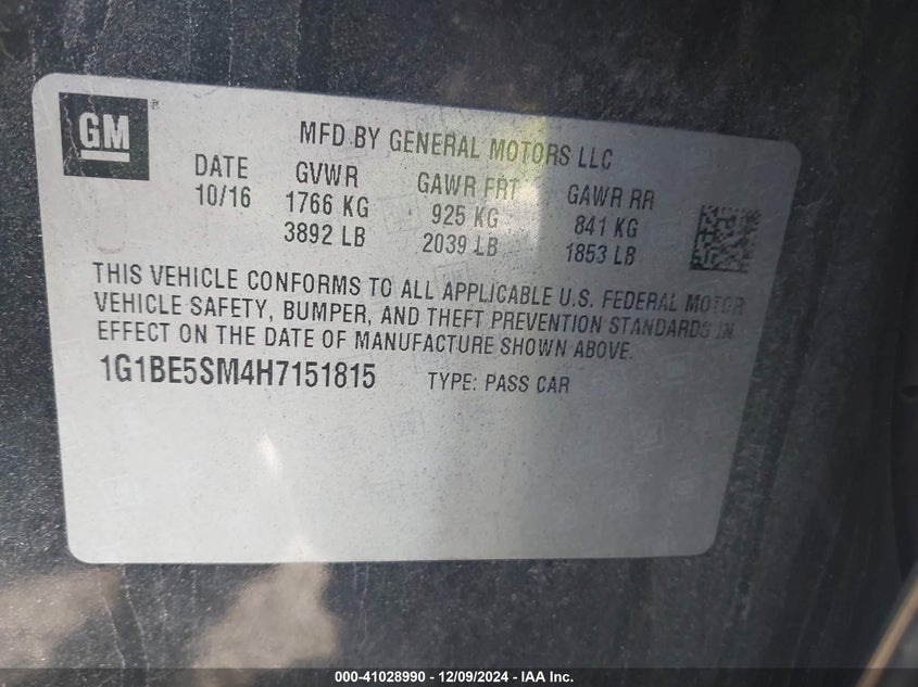2017 CHEVROLET CRUZE VIN: 1G1BE5SM4H7151815