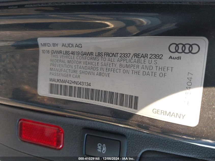 VIN WAUKMAF42HN043134 2017 Audi A4, 2.0T Season Of... no.9