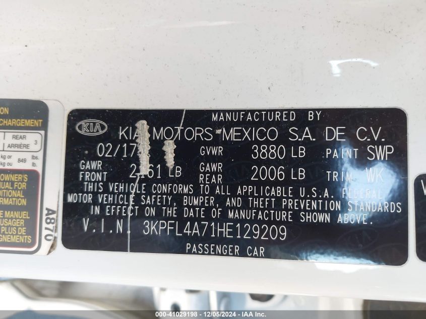 2017 KIA FORTE LX - 3KPFL4A71HE129209