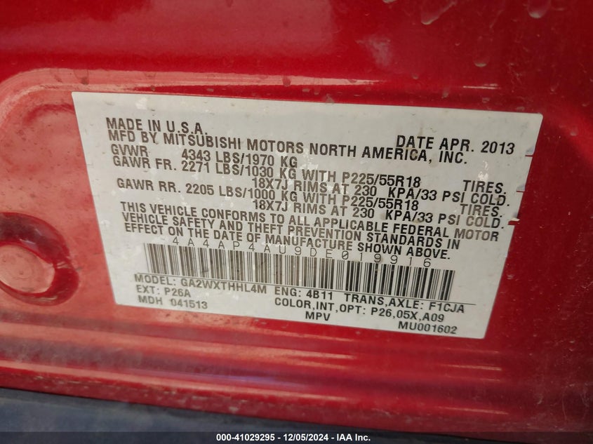 2013 MITSUBISHI OUTLANDER SPORT SE - 4A4AP4AU9DE019916