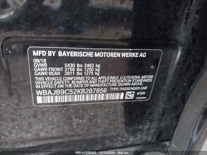 VIN WBAJB9C52KB287856 2019 BMW M550I, Xdrive no.9