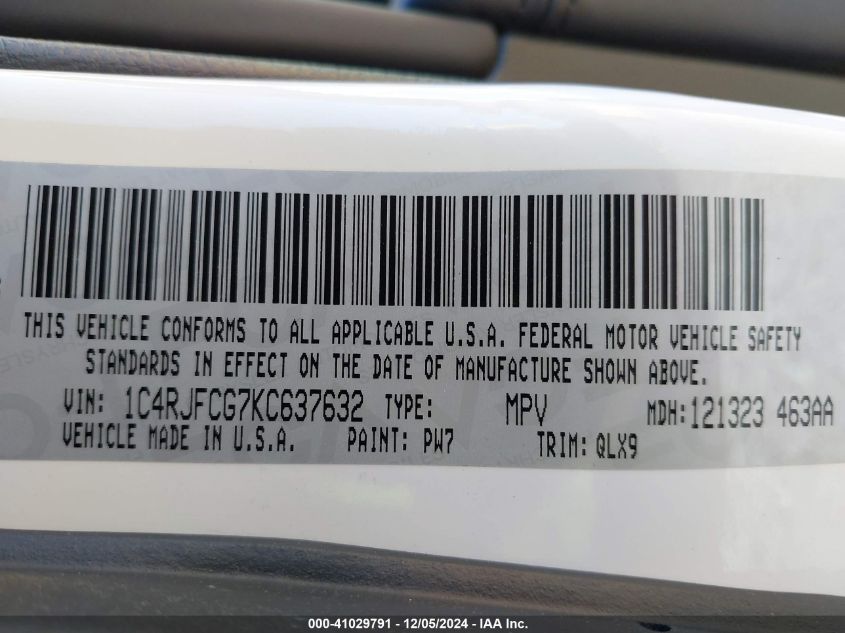 VIN 1C4RJFCG7KC637632 2019 Jeep Grand Cherokee, Hig... no.9