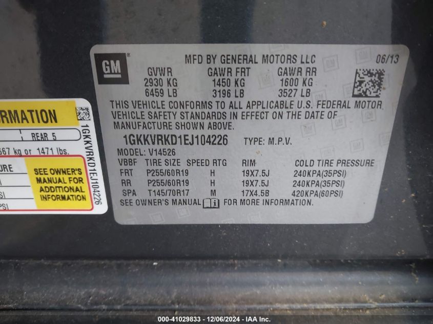 VIN 1GKKVRKD1EJ104226 2014 GMC ACADIA no.9