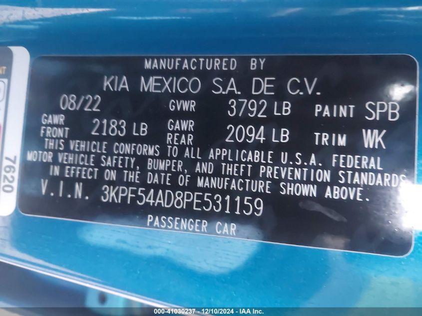 VIN 3KPF54AD8PE531159 2023 KIA Forte, Gt-Line no.9