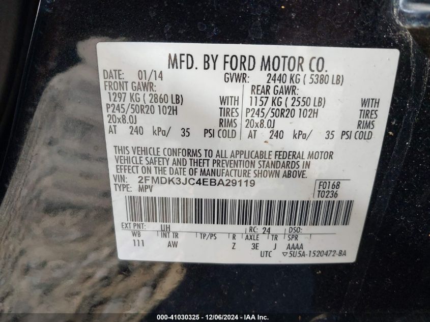 VIN 2FMDK3JC4EBA29119 2014 FORD EDGE no.9