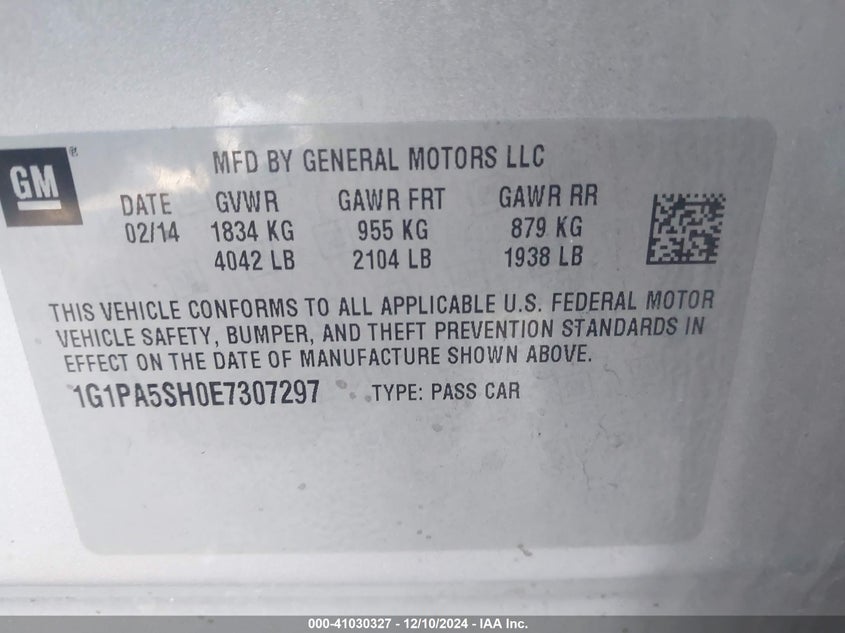 2014 CHEVROLET CRUZE VIN: 1G1PA5SH0E7307297
