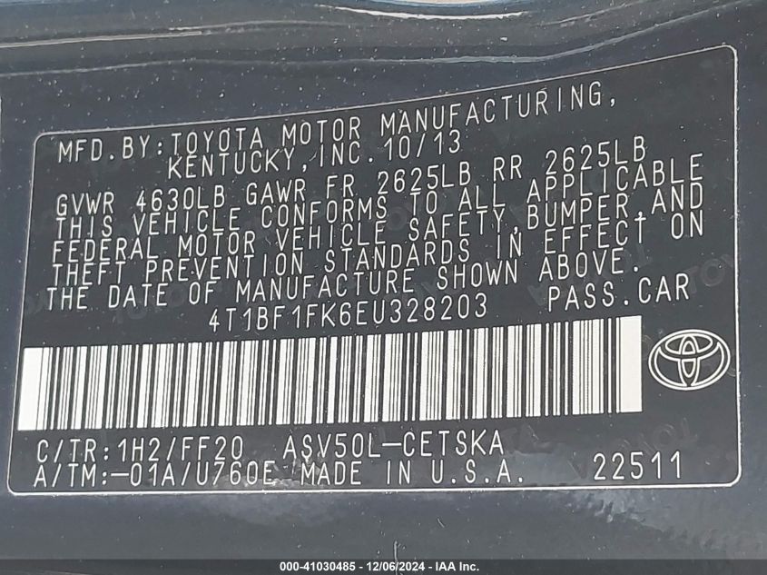 VIN 4T1BF1FK6EU328203 2014 TOYOTA CAMRY no.9