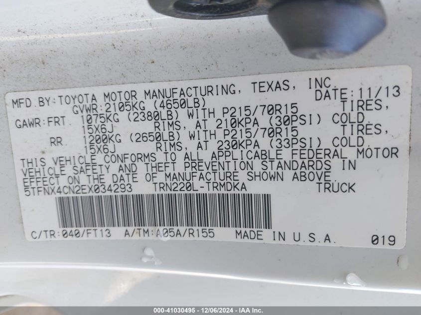 VIN 5TFNX4CN2EX034293 2014 Toyota Tacoma no.9