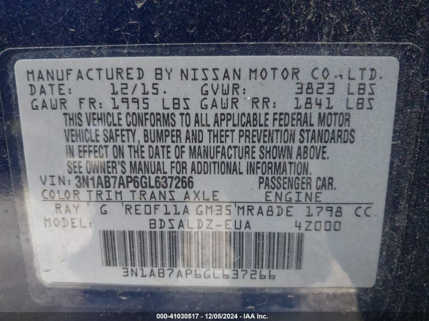 VIN 3N1AB7AP6GL637266 2016 NISSAN SENTRA no.9