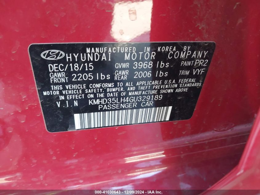 VIN KMHD35LH4GU329189 2016 HYUNDAI ELANTRA GT no.9