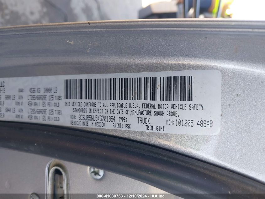 2019 RAM 2500 LARAMIE - 3C6UR5NL5KG701954