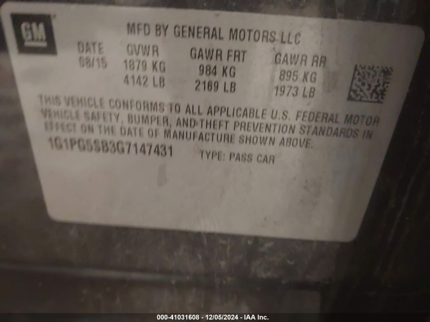 VIN 1G1PG5SB3G7147431 2016 Chevrolet Cruze, Limited... no.9