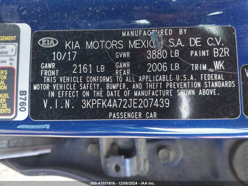 VIN 3KPFK4A72JE207439 2018 KIA FORTE no.9