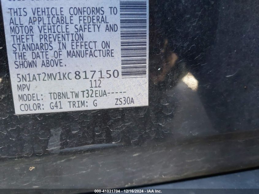 2019 NISSAN ROGUE SV - 5N1AT2MV1KC817150