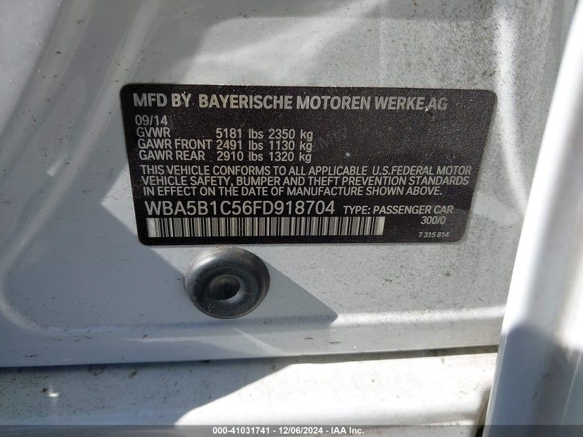 2015 BMW 535I - WBA5B1C56FD918704