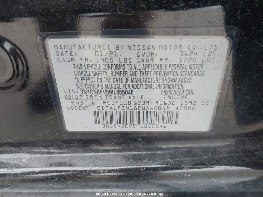 VIN 3N1CN8EV5ML855046 2021 NISSAN VERSA no.9