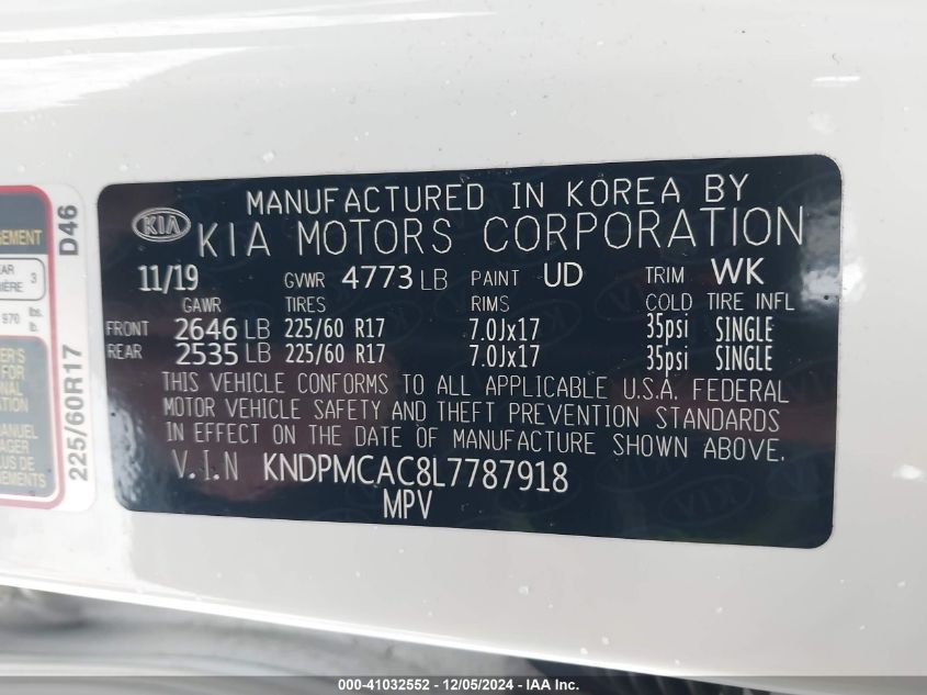 VIN KNDPMCAC8L7787918 2020 KIA Sportage, LX no.9