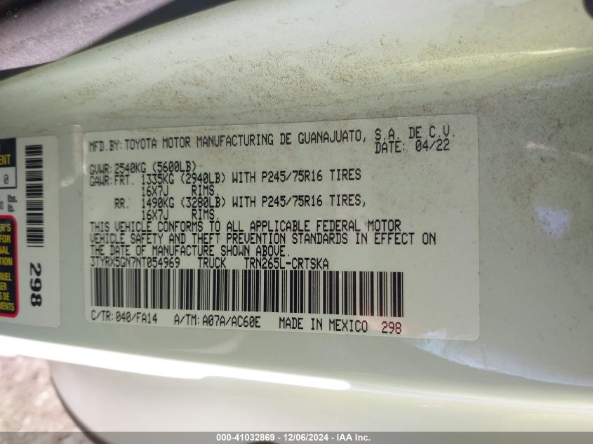 VIN 3TYRX5GN7NT054969 2022 TOYOTA TACOMA no.9