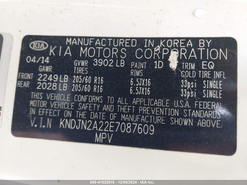 VIN KNDJN2A22E7087609 2014 KIA Soul no.9