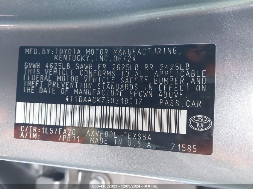 VIN 4T1DAACK7SU518017 2025 Toyota Camry, SE no.9