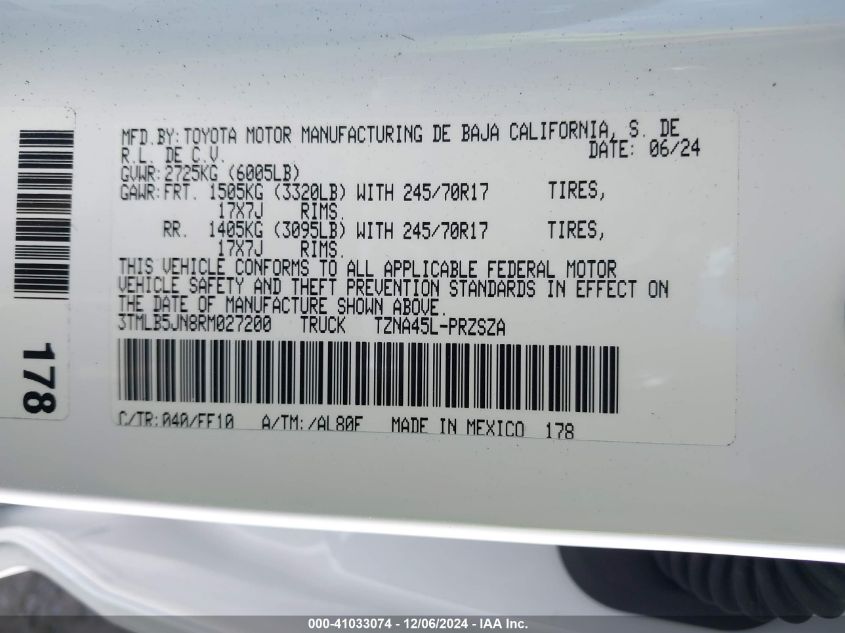 2024 Toyota Tacoma Sr5 VIN: 3TMLB5JN8RM027200 Lot: 41033074