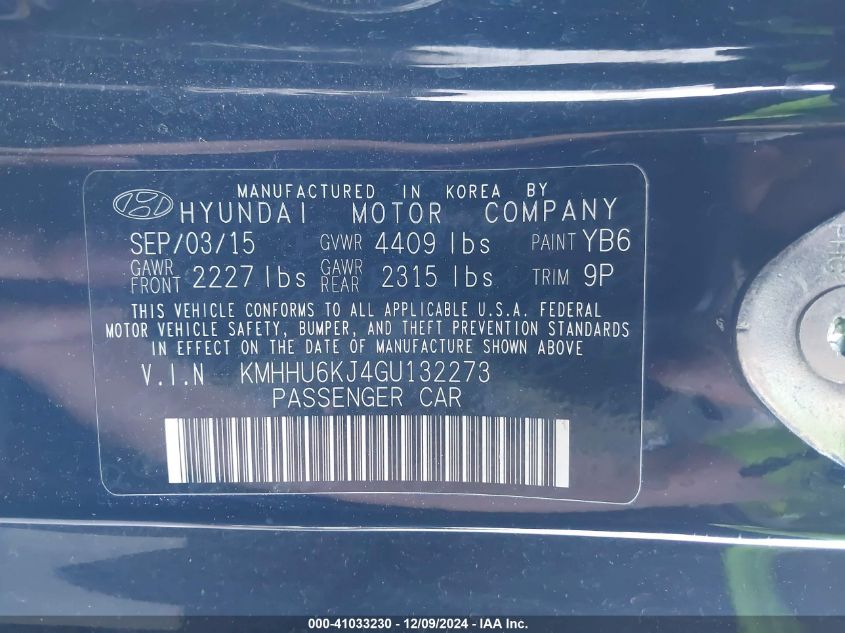 2016 Hyundai Genesis 3.8 Ultimate VIN: KMHHU6KJ4GU132273 Lot: 41033230