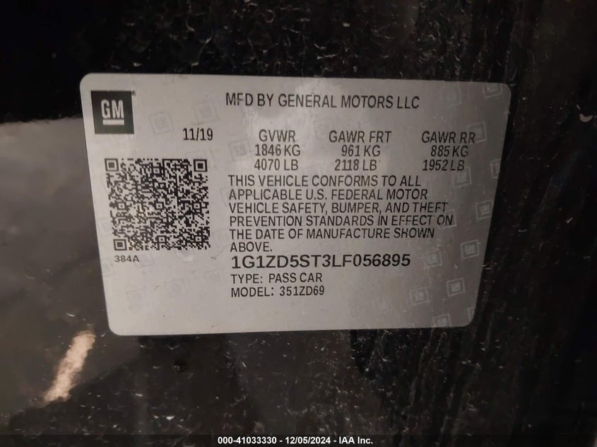 2020 CHEVROLET MALIBU VIN: 1G1ZD5ST3LF056895