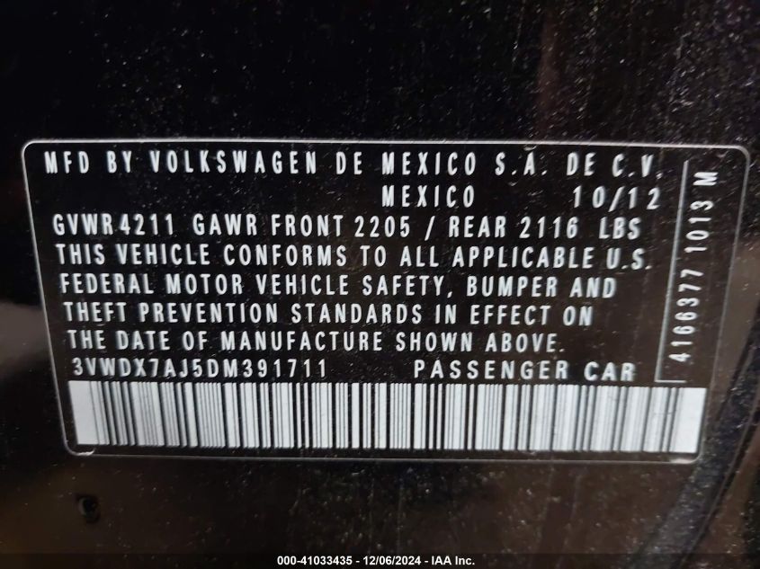 VIN 3VWDX7AJ5DM391711 2013 VOLKSWAGEN JETTA no.9