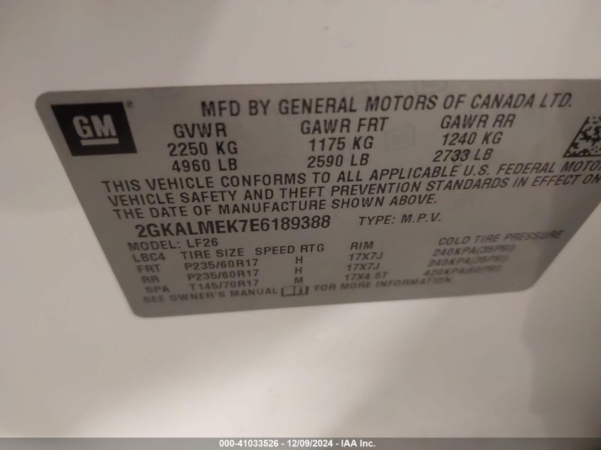 VIN 2GKALMEK7E6189388 2014 GMC TERRAIN no.9