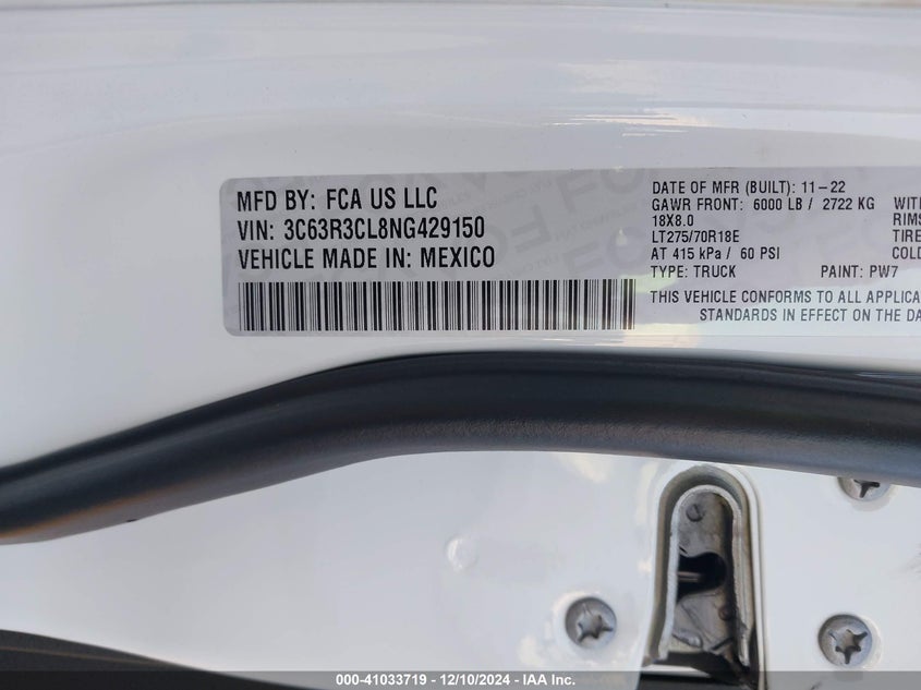 2022 RAM 3500 (VIN: 3C63R3CL8NG429150