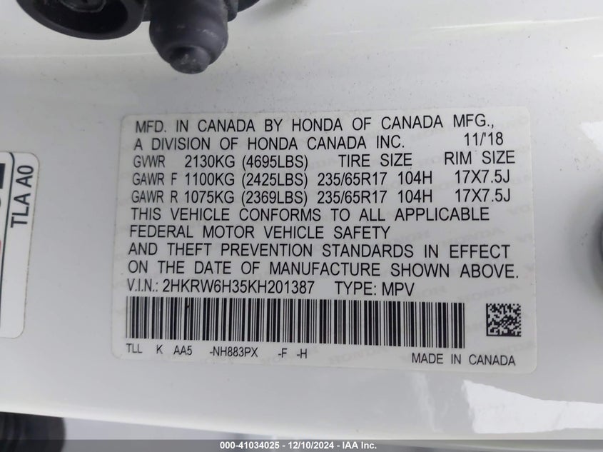 2019 HONDA CR-V LX - 2HKRW6H35KH201387