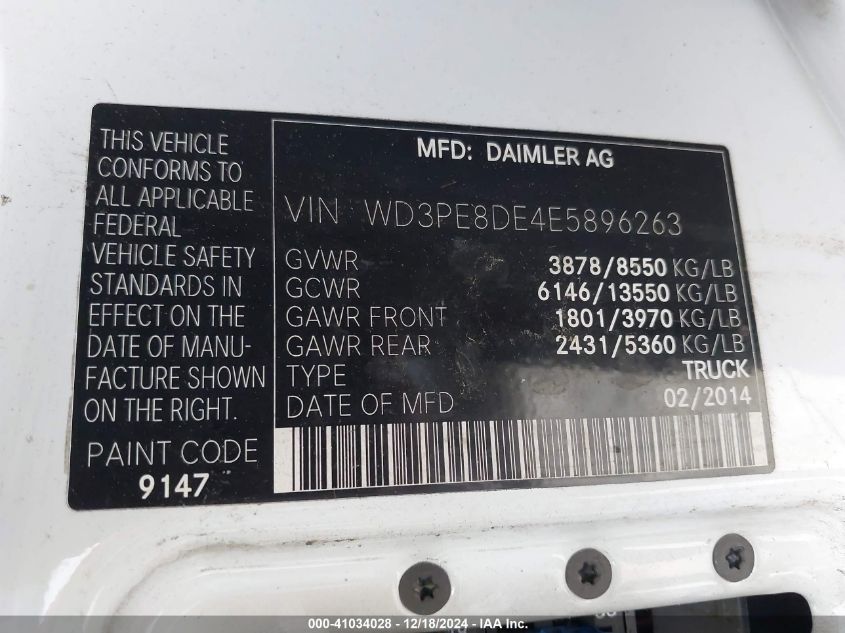 VIN WD3PE8DE4E5896263 2014 Mercedes-Benz Sprinter 2... no.9